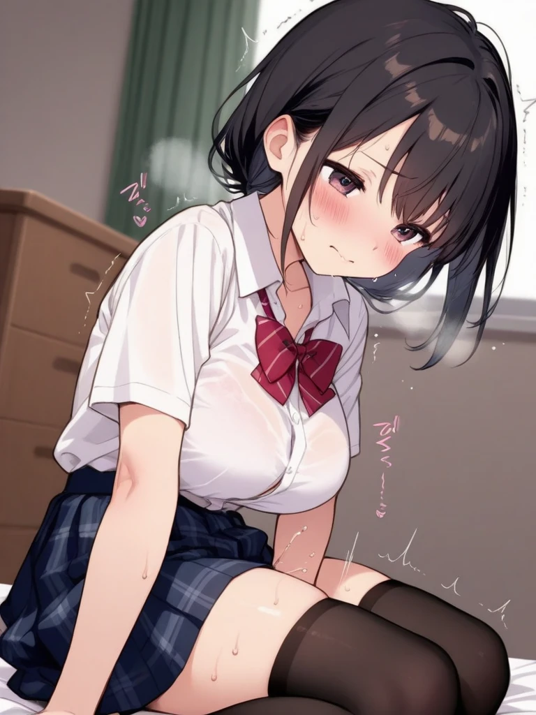 Yunyun、beautiful girl、Black Hair、From the back、Large Breasts、pubic hair、Painful blush、Beautiful Eyes、Pigtail hair、Picking the anus with fingers