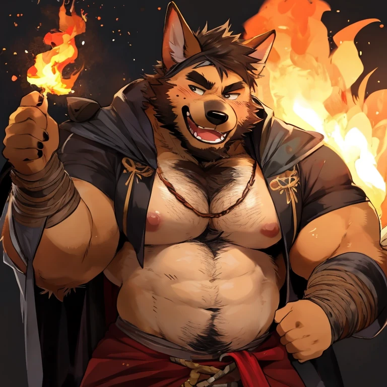 black underwear,1boy,male furry,wolfboy,correct body,mouth_open,wolf tail,angry,animal fingers,throwing books into the fire,burning books on the playground,tearing books