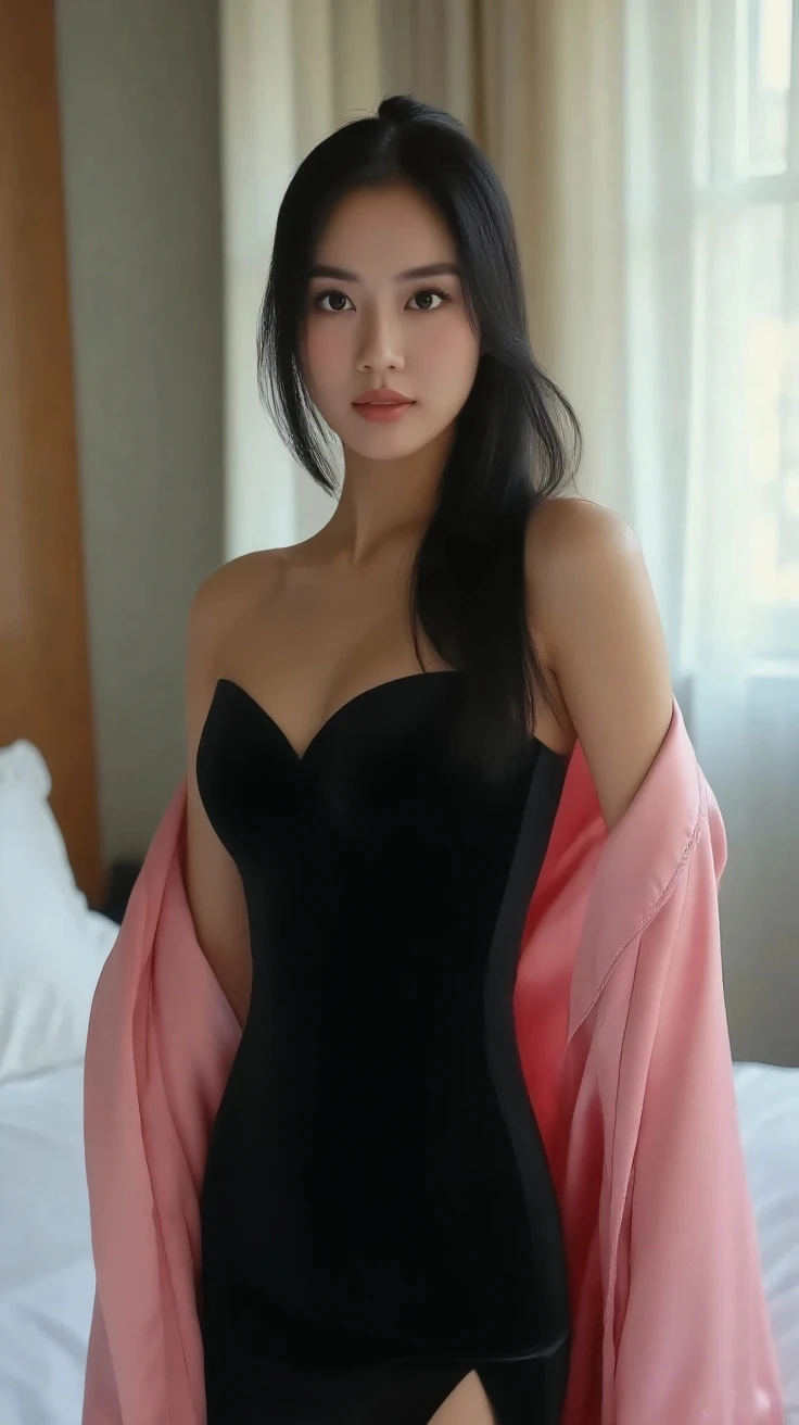 Best quality, masterpiece, ultra high res, (photorealistic:1.4), raw photo, 1girl, offshoulder, in the dark, deep shadow