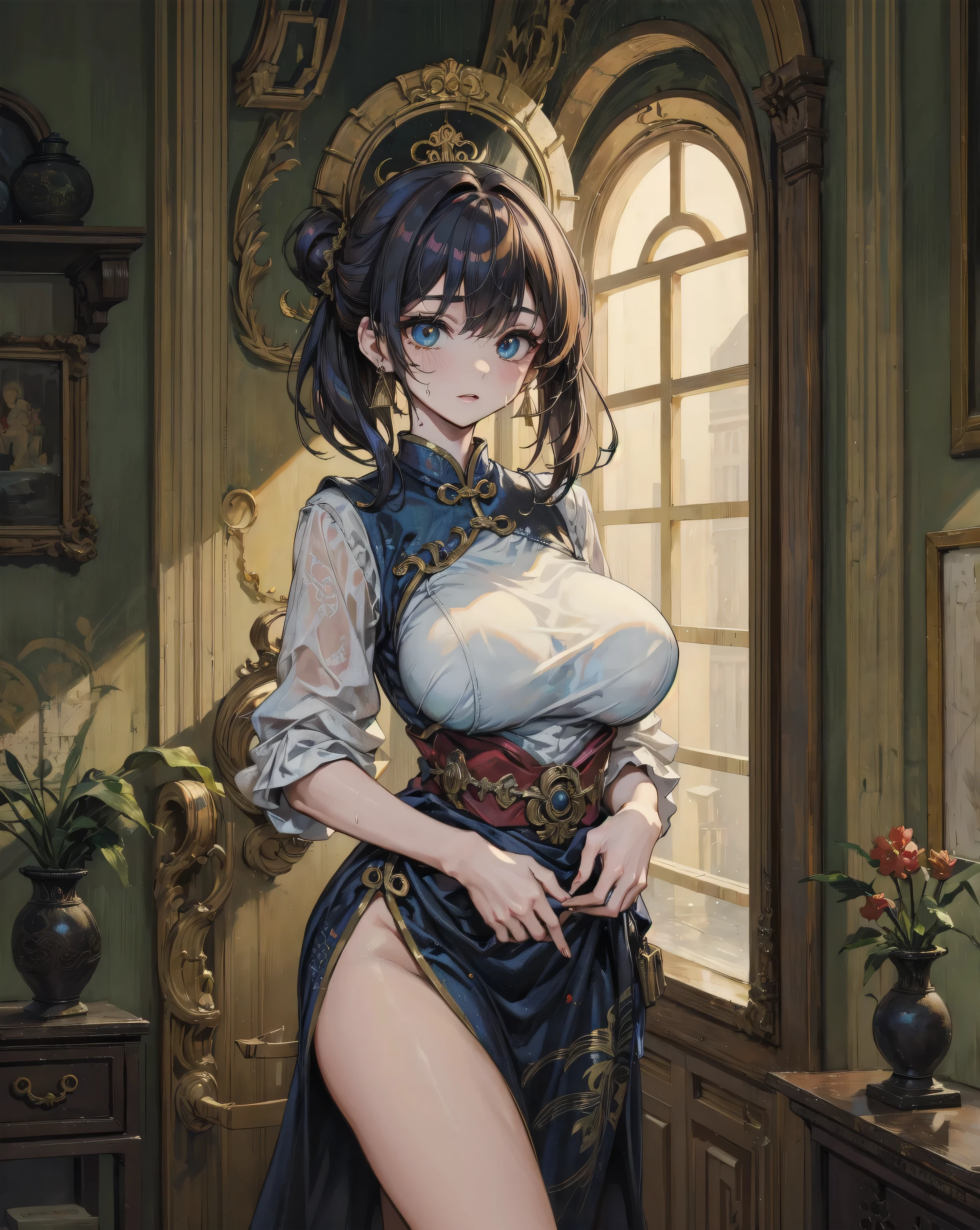 A floating painting、one girl、Artfully drawn、A loving presence、carefully drawn hair、attractive lips、small breasts、small breasts、monk、a heavy robe、mysterious costume、Intricate abstract geometric background、(best work of art),(super precision art),(amazing art of depiction,Overwhelming descriptive power:1.5),(intricate and detailed art:1.6)highest quality、best image quality、masterpiece:1.3、portrait、8K、perfect lighting、professional photographer、