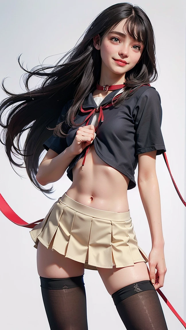 top-quality、masterpiece、1 little girl、A slender、small tits、校服、hyperdetailed face、Detailed eye、二重まぶた、Plaid pleated skirt、knee high socks、full bodyesbian、without background、Beautiful abs、Navel