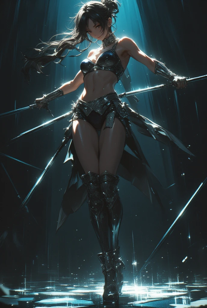 meishaonv, gun, magic circle, 
Raw photo、Realistic、masterpiece、highest quality、High resolution、(Perfect Anatomy)、Full body photo、Angle from below、A huge magic circle in the background、(Ancient Magic City)、One girl、Beautiful Magical Warrior、((炎の魔swordを正しく持つ))、Magic circle on the palm、Correct fingers、Hourglass body shape、(Super big boobs:1.7)、Narrow waist、(Super big butt:1.5)、((The breasts stick out without sagging))、(Raised areola:1.7)、(Erect and beautifully enlarged nipples:1.5)、Legs wide open to emphasize crotch、gloves、boots、A very thin, almost transparent white skirt、((Sexy and acrobatic poses))、View your viewers、(A confident smile)、Beautifully detailed face、Black Hair、ponytail、Concept Art、A dramatic, cinematic atmosphere、Increased transparency of clothes、(Nipples are covered with cloth and not exposed:1.5)、sword、Fire Magic、gun、Ice Magic、Water Magic、The magic of lightning、whip