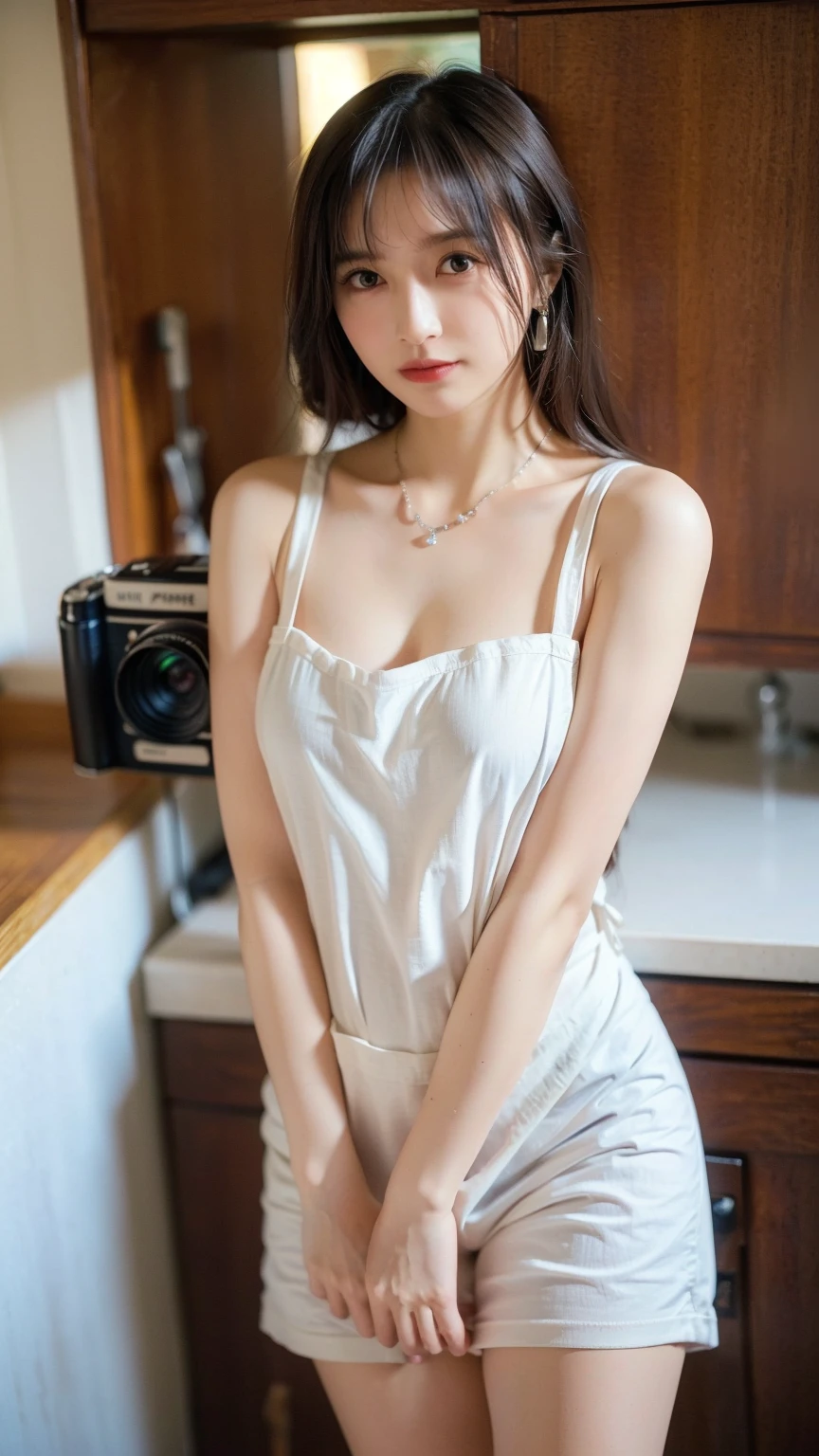 hightquality、​masterpiece、ultra res、cute girl face、kitchin、barechested、pinafore、NAKED Apron、full body Esbian、Famous actresses of Japan、Very beautiful face、A sexy