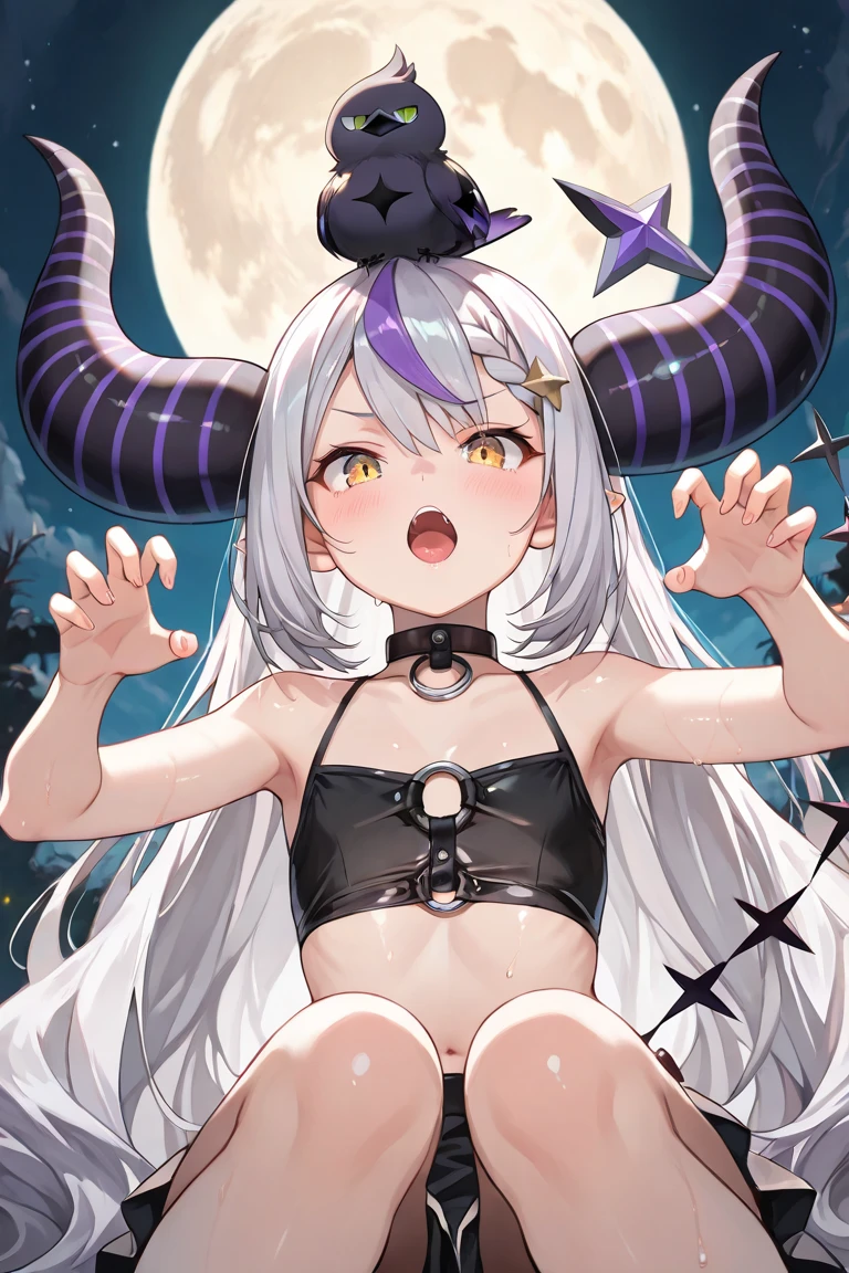 (masterpiece:1.2, highest quality), (Realistic, photoRealistic:1.4), Beautiful illustrations, (Natural side red lighting, Cinema Lighting),nsfw ,
View Viewer, 1 girl, Japanese, Perfect Face, Cute and symmetrical face, Shiny skin, (((Giant Breasted))), Wearing silver frame glasses,
(Long Hair, Straight Hair, Disheveled Hair, Gray Hair), Brown eyes, Long Eyelashes, (Huge breasts, Thick thighs、Nipples), Headbands Beautiful Hair, Beautiful Face, Beautiful fine details, Beautiful clavicle, Beautiful body, Beautiful breasts, Beautiful thighs, Beautiful feet, Beautiful fingers,
full nude, Hair Ribbon,((((Large sheep horns on the head)))、 ((With big black angel wings)),(Stomach tattoo)、((Lifting the chest from below with your hands))、pussy,
(Beautiful views), (((Midnight, Shining big red moon))),(Ancient City), Sit with your legs apart, (smile),