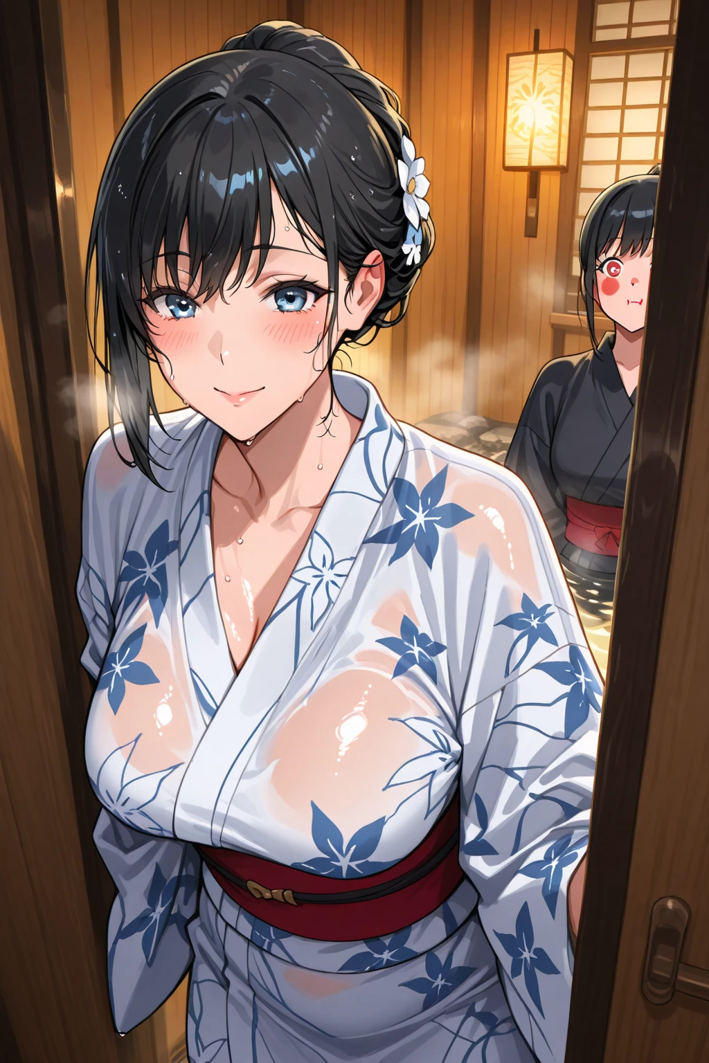 A beautiful 15-year-old princess from the Sengoku period with long black hair　Gorgeous embroidery, Ultra glossy, She is wearing a shiny Japanese wedding kimono worn by brides（white without dirt）I am wearing....  She is forced to embrace an old man in front of her lover.　Intense foreplay　Fluid spurting from her nipples　The old man licks her breasts