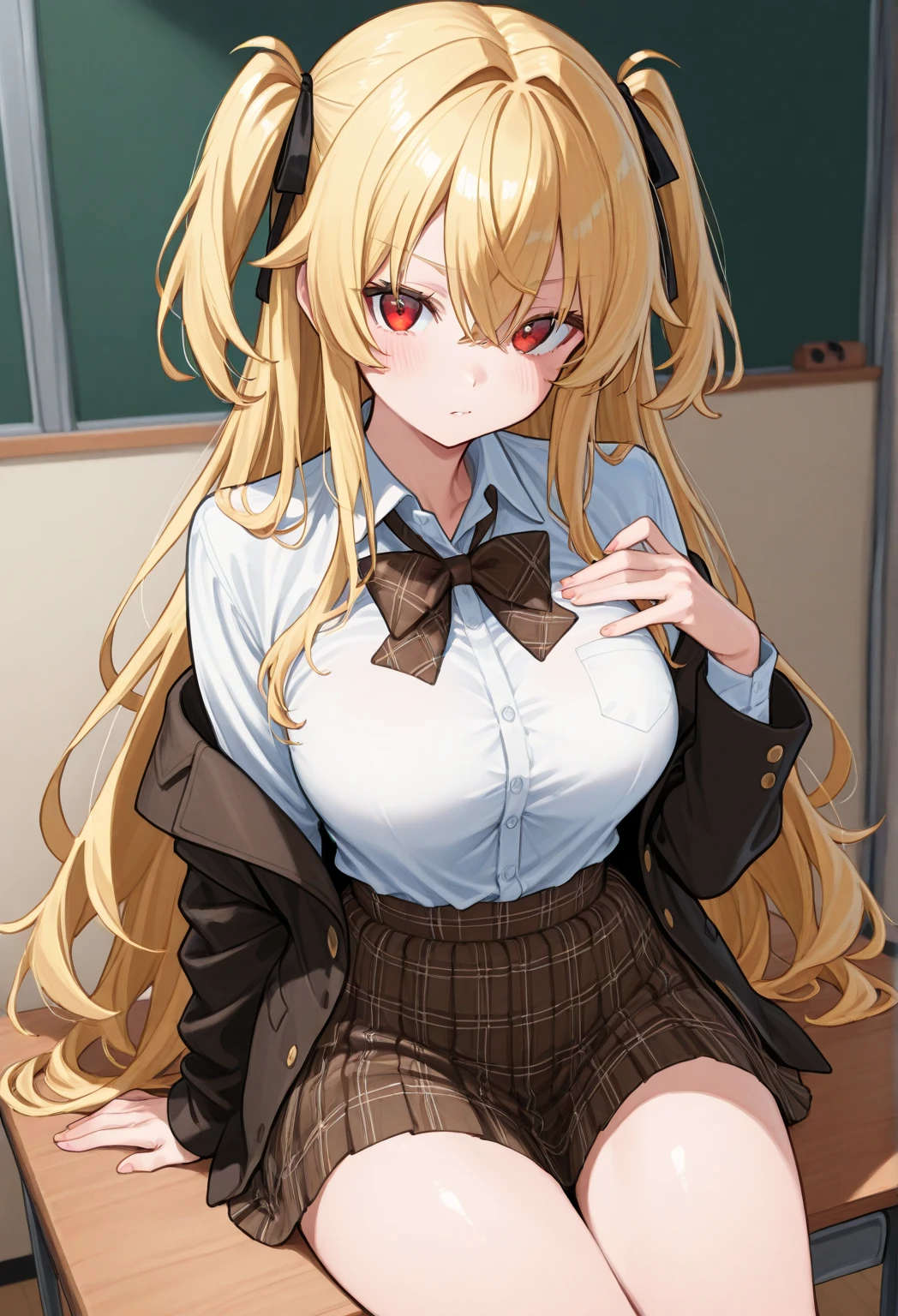 (Tabletop:1.0), (highest quality:1.4), (High resolution:1.2), From the side,Sharp contours,  boyish, highest quality, masterpiece,Glasses,Voice of the Heart,20-year-old woman,yandere,Big Breasts,Chest to chest,Lying face down,Upper Body,Ecstasy,blush,Squint your eyes,Tuck up your clothes,lure