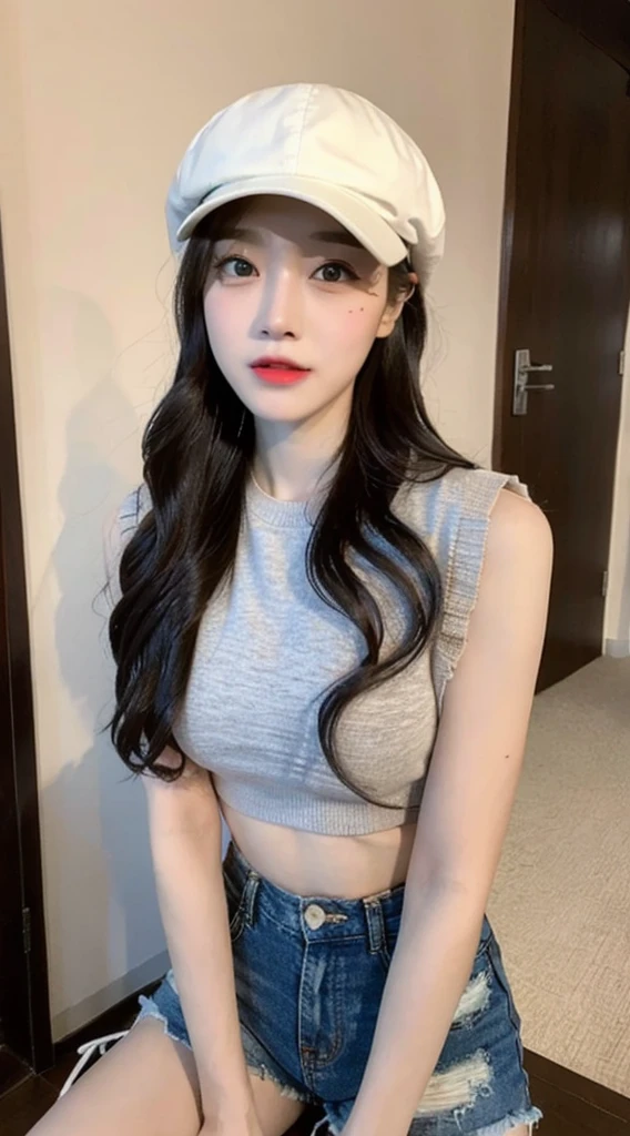 ((top quality, 4k, masterpiece :1.3)), (beautiful body:1.2), very detailed face, detailed eyes, double eyelid, smiling face, long hair, She is one, (open shoulder t-shirt), (Korean ski resort:1.4), (Cute T-shirt:1.4)