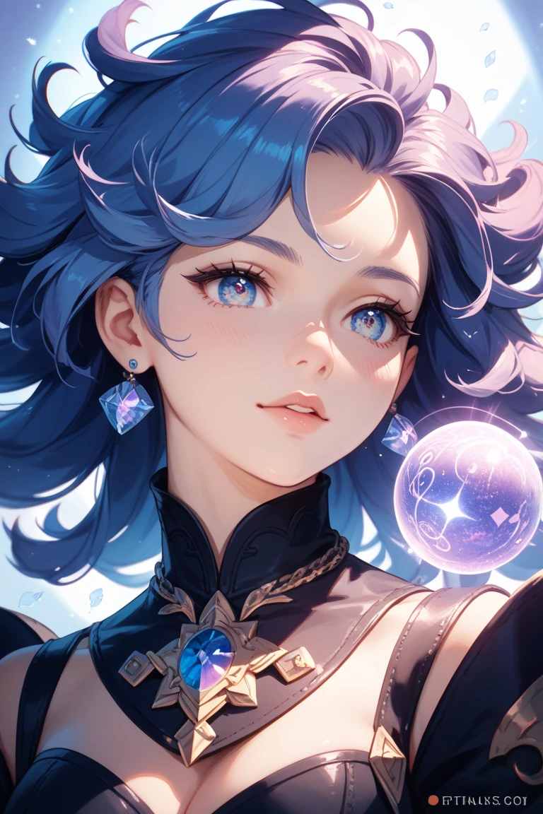 ((Best Quality, 8K, Masterpiece: 1.3)), best quality, ultra high res, a woman with blue hair and glasses holding a peace sign, beautiful celestial mage, stylized anime, portrait knights of zodiac girl, cushart krenz key art feminine, digital anime illustration, official character art, anime style. 8k, anime stylized, artwork in the style of guweiz, made with anime painter studio, anime in fantasy style