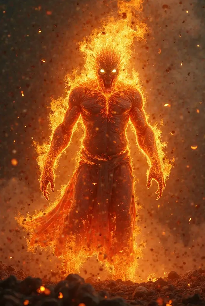 A guy on fire glowing red eyes hidden face