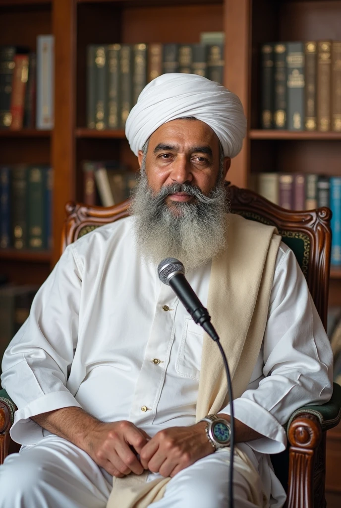 Full photo beautiful 50 years old Maulana cap with mic realistic image