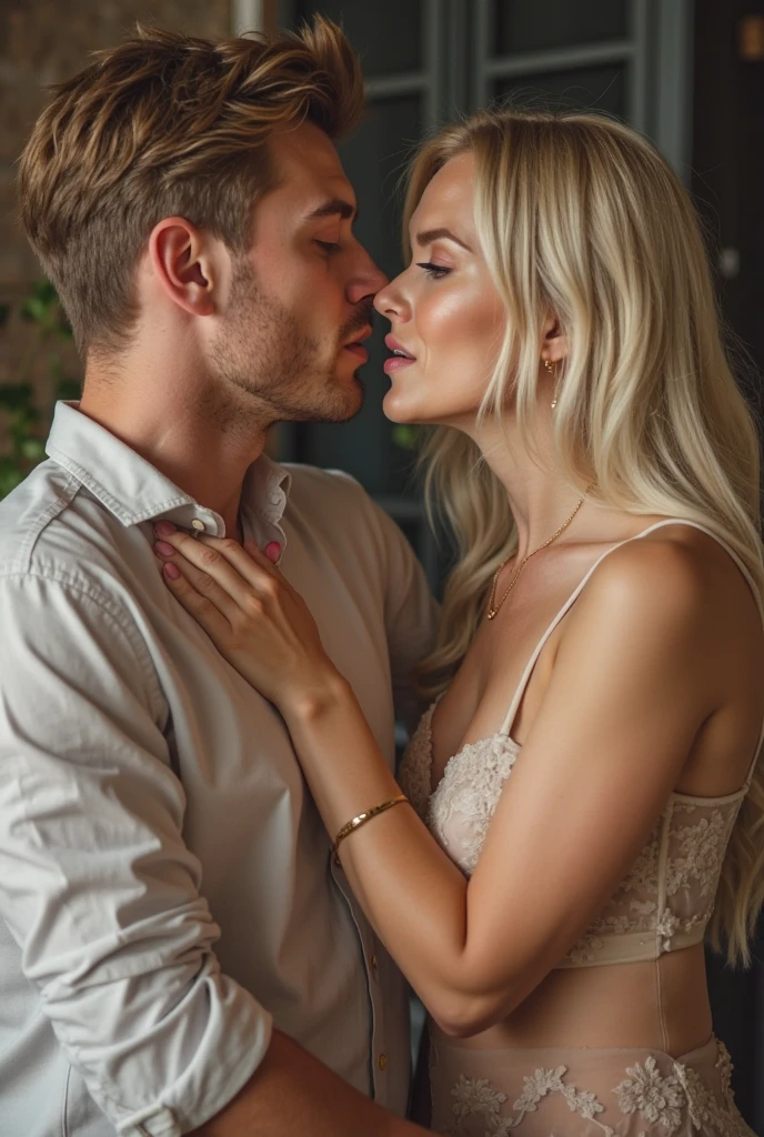 (photographie de couple),(Realistic style),(homme et femme),(relation amoureuse),(expression de tendresse),(sincere emotion),(Romantic decoration),(natural beauty),(softlighting),(fond artistique),(Intimate scene),(nuances de couleurs chaudes),(Attention to detail),(Natural and relaxed pose),(premier quality),(Captivating realism), (Young blonde woman with curly blonde hair, grand sourire, grosse poitrine, Flawless face, perfection, An elegant woman in a beautiful wedding dress), (Detailed model, 300mm, f/2.8, 4k, plan large portrait, Park background, volumeric lighting, photographie artistique, mains parfaites, Detailed hands, visage parfait, corps parfait avec courbes)