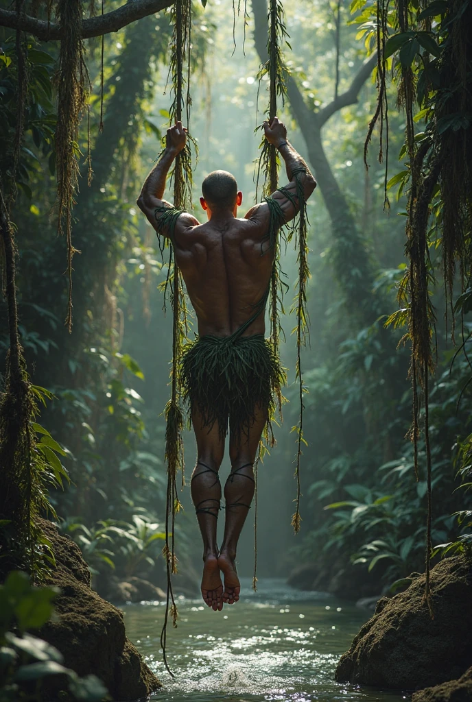 human bodies, hanging upside down in the jungle, ultrarealistic, highly detailed, 4k