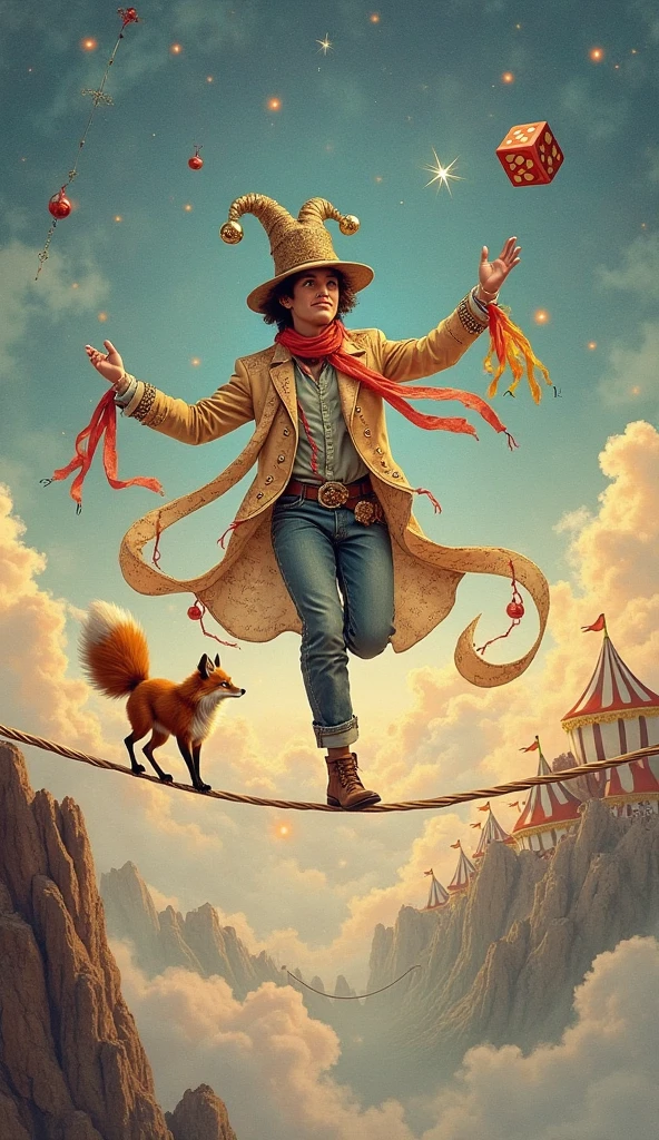 Whimsical fantasy, 0 The Fool, a juggler dancing on tightrope over ...