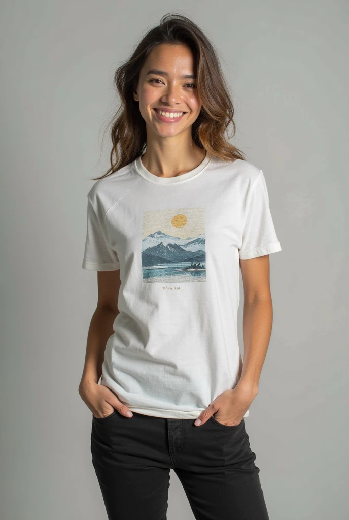 1 girl, photorealistic, realistic, her name is Elise, middle age, a 45-year-old woman with gray hair, body of 45-year-old woman, wrinkles on her face and body, Alpine woman, ((dark brown hair, short hair))), smiling,(((dynamic pose))), (((tight-fitting t-shirt.,Stylish denim shorts,The quiet mountains are shrouded in a sea of mist.,Stunning sunrise casting warm hues,Beautiful flowers bloomed in front of us.,The atmosphere is dreamy and peaceful.,Beautiful landscape of Thailand,Harmony between nature and humanity)))