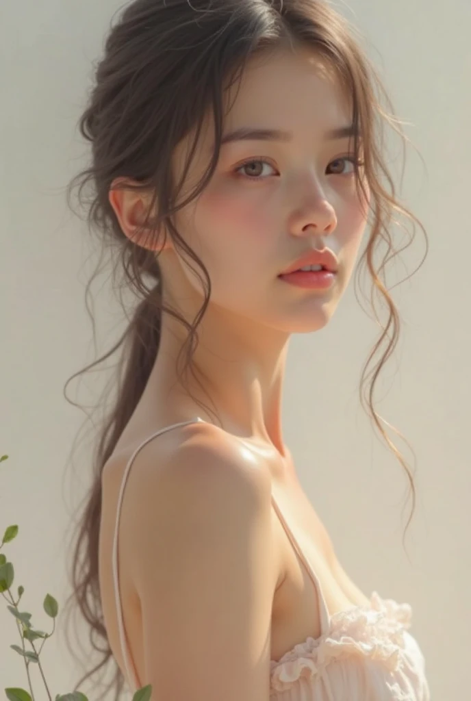 best qualtiy,tmasterpiece,超高分辨率,(Realistis:1.4),RAW photogr,1个Giant Breast Girl,long whitr hair,Light makeup,cparted lips,tiny ears,In the garden,Floral dress,耳Nipple Ring,slim,realisticlying