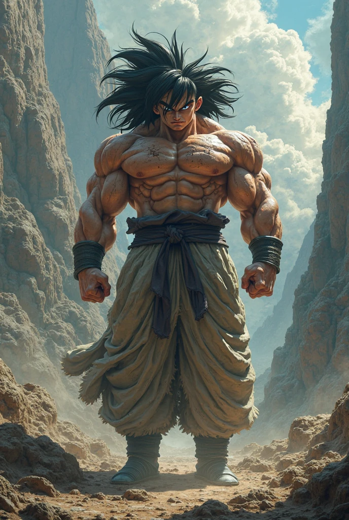 Saiyan with Kryptonian genetics, unclothed, short hair, no weapons