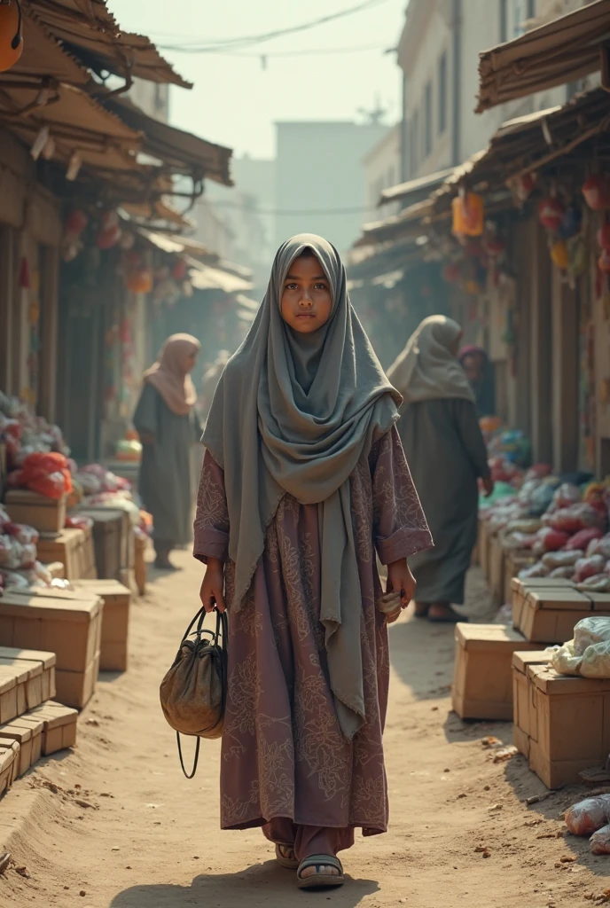 A pious islamic girl, some people, girl telling so
mething