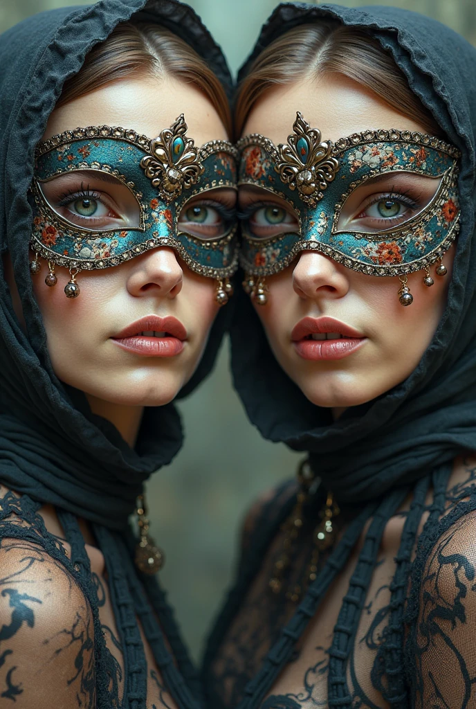 Remove the glasses from the faces of the two women