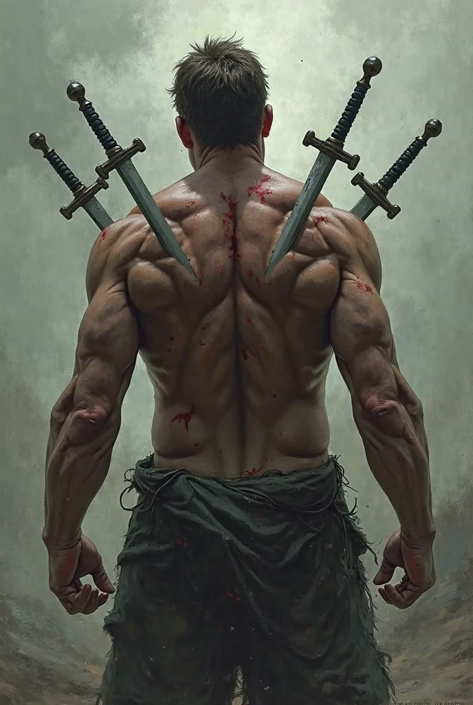 The brave back of a man covered in wounds