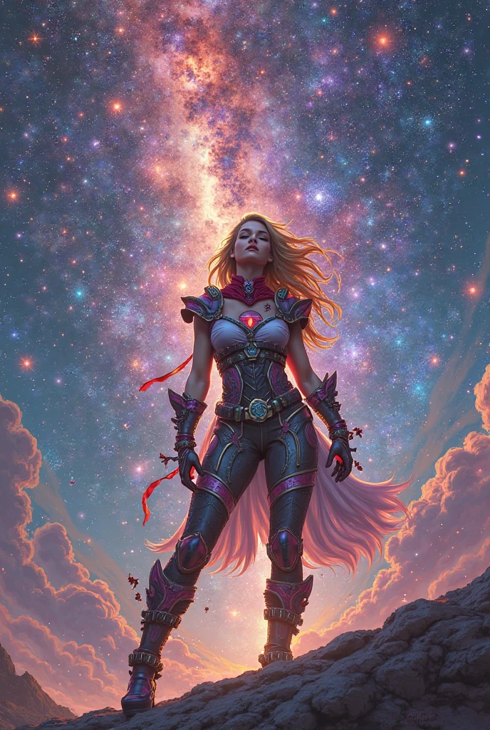 <lora:MagicAI:.6> FairyTaleAI <lora:DonMC3l3st14l3xpl0r3rsXL:.6> DonMC3l3st14l3xpl0r3rsXL fantasy Woman explorer unsealing an ancient curse on a distant planet (Highly detailed, amazing, Impressive lighting, vibrant colors, Ultra Realistic, High quality, Highly detailed, trending on artstation, intricate detailed background
:1.2)