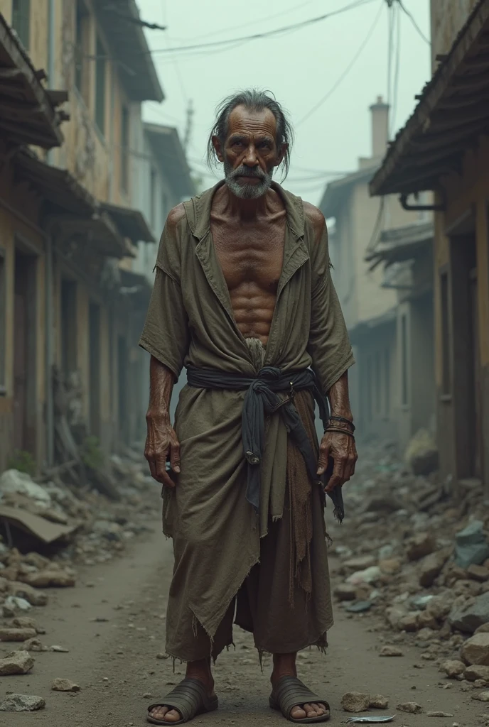 Man living in a slum without clothes 