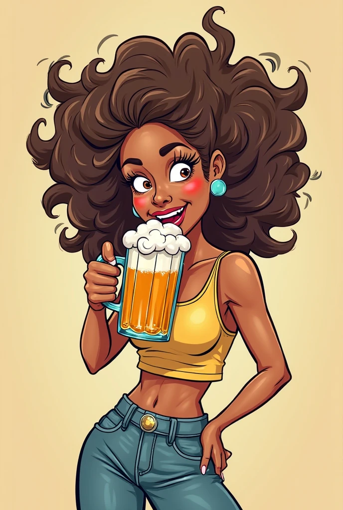 A elegant woman drinking a beer on a very hot day in lisbon, wet skin, beer splash, foam, bubbles, having fun, ice cubes, rave party, neon lights, photo realistic, high quality shot