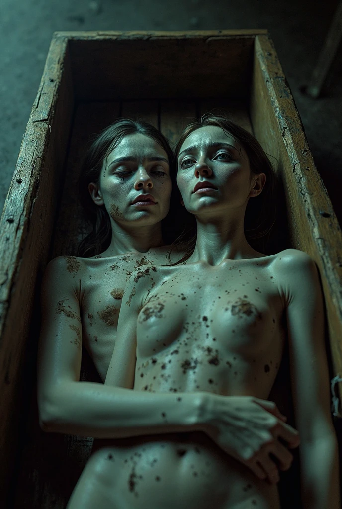 ((sexy three 20s russian women)), dark blue tight skinny jeans, belt, nike white air force one sneakers, topless, (((full view))), full body view, lying on the bathtub, abandoned house, dirty and bloody skin, blood, scratches, bruise, sleeping, lifeless, eyes closed, mouth open, necklace, tits, wristwatch, bracelet, dead, showing armpit and belly button, corpse pose