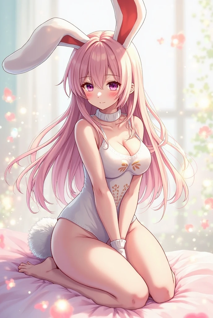 Cute and sexy girl, Pink Hair, Bunny girl, Ultra-realistic, Detailed lighting, anime, Spanking  
