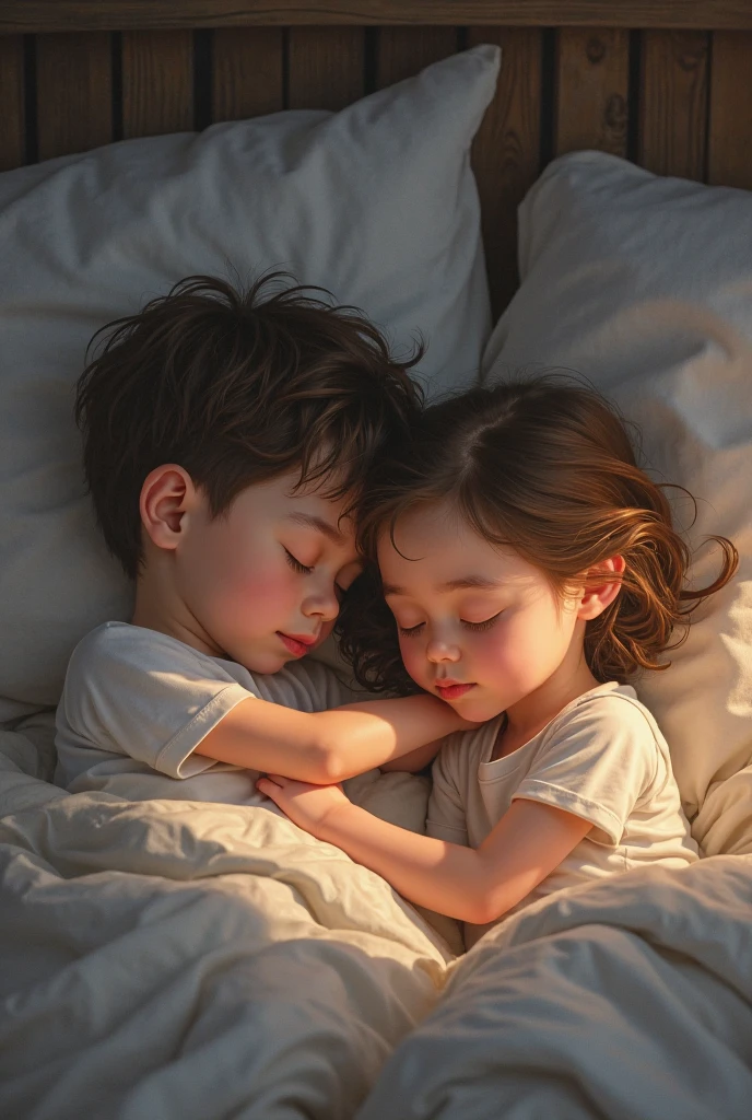 boy girl sleeping on bed clothes