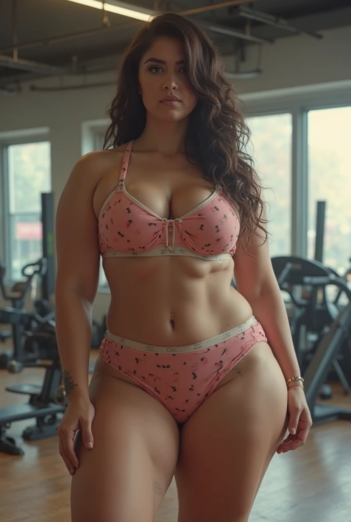 ((Indian milf )),((dusky beauty body)),(( perfect eyes)),((curly medium brunette hair with waves)), standing, ((having perfect Natural round big boobs)),((tall height figure)),((having perfect hourglass figure)),((looking straight to camera)),((Wearing strapless blue sports bra with shorts exposing cleavage)), ((Smooth Curvy body)),(((8k quality,realistic high quality)), ((perfect hands)), ((perfect legs)), ((perfect fingers)),((in a gym background photoshoot))