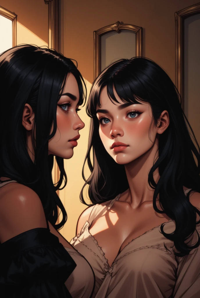 A closeup of a woman in a black top and a black bra, estilo de arte de charlie bowater, Estilo Charlie Bowater, retrato de vampiro, arte do personagem charlie bowater, Alena Aenami e Artgerm, Neoartcore e Charlie Bowater, Charlie Bowater cores ricas e profundas, lazy art style, Artgerm and Tom Bagshaw a close up of a woman in a black dress with a black bra, extremely detailed digite germe, Retrato de RossDraws, digite germe. anime illustration, even model | digite germe, digite germe. alto detalhe, style digite germe, Ross Draws 1. 0, pintura digital rossdraws, Estilo de arte de Charlie Bowater, linda arte digital