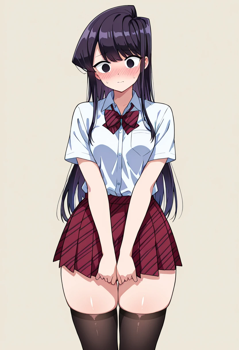 ceiling, sit astride, girl on top, very long twin tails, brown hair, short printed t-shirt, wearing a pink school bag backpack, skirt、sneaker, evil grin, Crab crotch, Extensive_feet, roll up the skirt, urination,leaked pee
