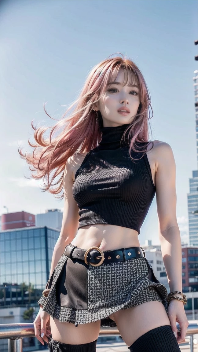 (mature woman:1.4), solo, Long curly hair, detailed eyes, open neckline, ((masterpiece)), (high quality), (best quality), (detailed), hd, perfect lighting, detailed face, detailed body
BREAK
red  hair
BREAK
city street, sunshine,
(wearing embellished top and pleated short skirt ):1.4,
<lora:add_detail:0.8>