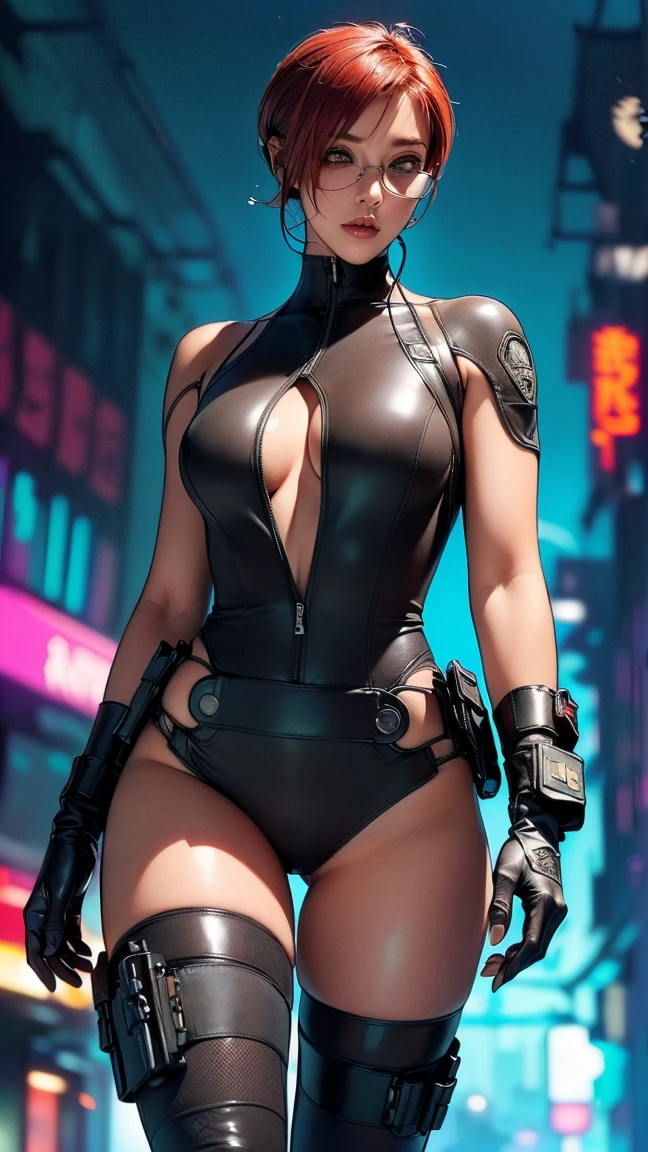 (One Woman),(((A female special forces member is standing))),((Red tactical bodysuit:1.5)),((headset:1.5)),((Tactical Holster:1.5)),(Gloves:1.5),(Serious:1.5),(extra short hair:1.5),(bionde:1.5),(Beautiful Eyes:1.3),(Very detailedな顔:1.5),((Very detailed drawing of a female hand:1.5)),((muscular:1.5)),(Sexy Looks:1.5),((Thick thighs:1.5)),(Beautiful body:1.5),((Very sensual:1.5)),(The background is a futuristic city:1.5),(Cyberpunk atmosphere:1.5),(((Blur the background:1.5))),(Written boundary depth:1.5),BREAK(((masterpiece:1.5),(highest quality:1.5),(Very detailed:1.5),(High resolution:1.5),(Realistic:1.5),(Realistic:1.5),(Delicate depiction),(Careful depiction))),8k,wallpaper,((from below:1.2))
