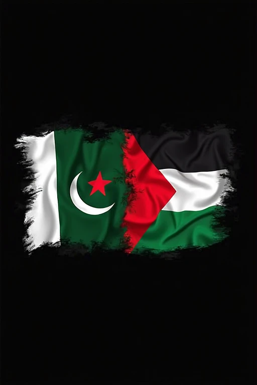 Pakistan and Palestine flag erect together on Masjid Al Aqsa in red cloud evening 
