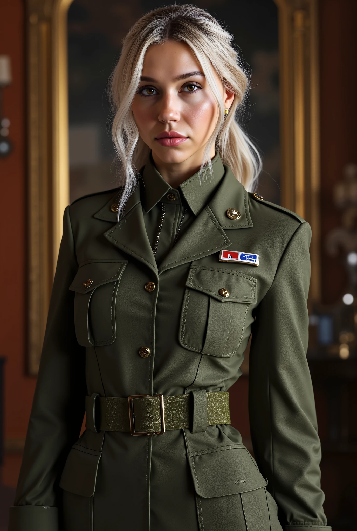 with unit members, Grande , elastic , soldado russo , oficial, Cabelo Prata, full body photo, Beautiful Russian girl with, detalhes exquisitos, textura realista, magnificent background , HDR, UHD, studio lighting, detalhes extremos, professional level, cores vibrantes, efeito bokeh