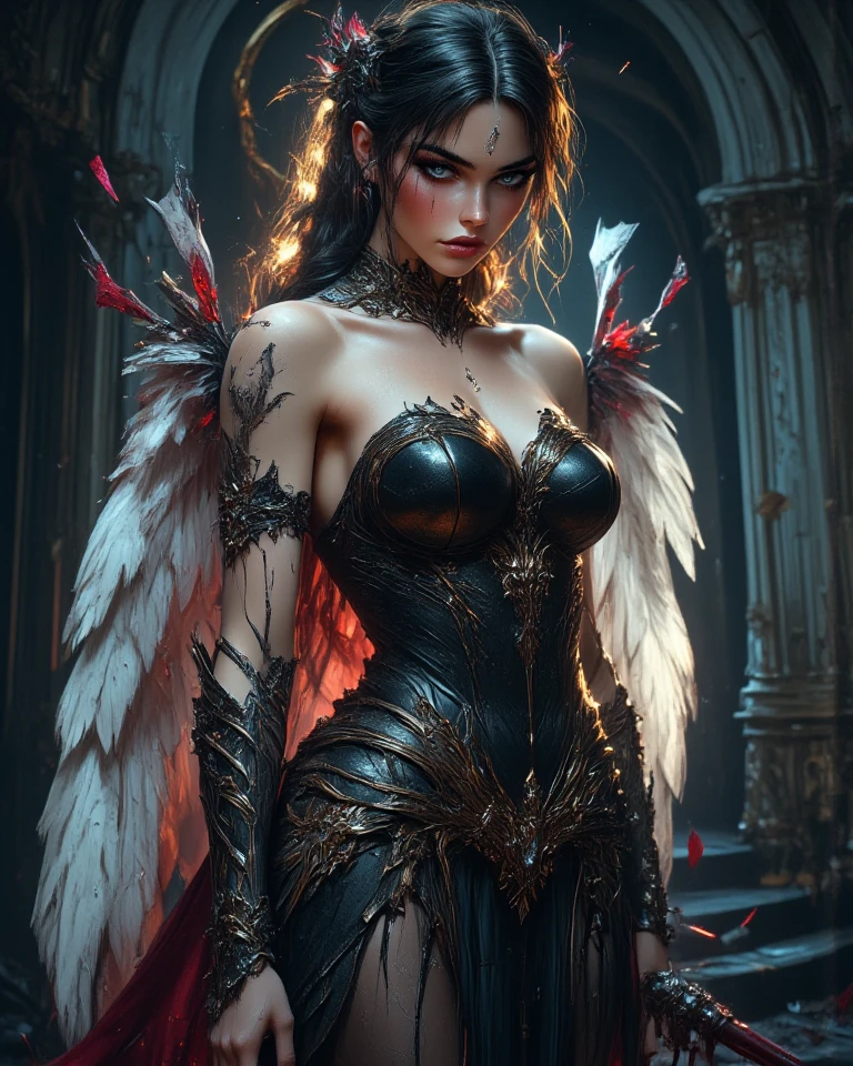 (best quality: 1.1), (masterpiece: 1.1), (Valencia: 1 girl girl), a masterpiece, bestquality, raw photo, realistic, FACE, incredibly ridiculous, beautiful girl, magic, long long hair, depth of vision, Highres, hyperdetailed, finely detailed, RAWExtremely detailed, extremely detailed eyes and face, sharp pupils, realistic pupils, sharp focus, cinematic lighting, detailed, perfect ???????, a closeup of a woman with beautiful brown eyes face in a costume with a dragon on her shoulder, costume outfit, cinematic goddess body shot, majestic body full body angel, elegant cinematic pose, hyperdetailed full body shot, hyperdetailed fantasy character, full body image, like a mystical valkyrie, detailed whole body, beautiful and elegant elf queen, unreal motor render + a goddess, grumpy lighting, glow, bright, mysterious, mystical, magical, rim lighting, vibrant, psychedelic, colorful, intricate, elegant, sharp focus, highly detailed, digital painting, conceptual art, matte, masterpiece, hyper detailed ultra sharp, vibrant aesthetic, blood wave, colorful, psychedelic, ornate, intricate, digital painting, conceptual art, smooth, sharp focus, illustration, beautiful female,