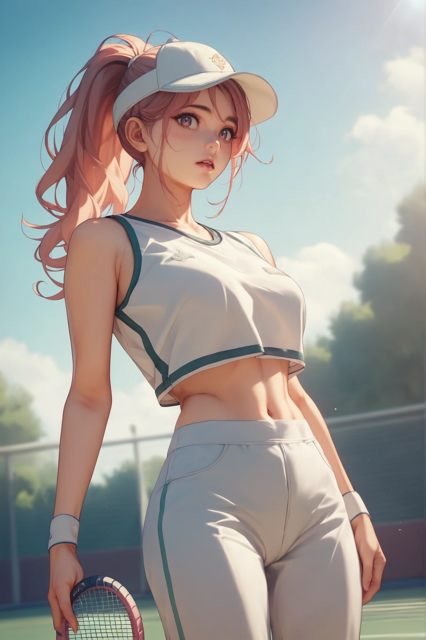 best quality、miniskirt、Realistic、Real photo、white panties、tennis wear,Ponytail、Cotton pants、Fresh bread、Beautiful girl、、Panchira、white panties、Beauty