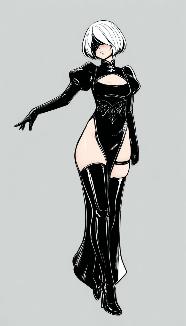 there is a woman in a black lingerie posing for a picture, Skin-tight black bodysuit, captivating and mesmerizing, Complex Wet Latex Suspenders, wearing a black bodysuit, captivating and mesmerizing, wearing Black latex outfit, Lace Lingerie, Sheer black lingerie, Wearing a leather corset, Black latex, The whole body is visible, Complex latex set, Very tight corset