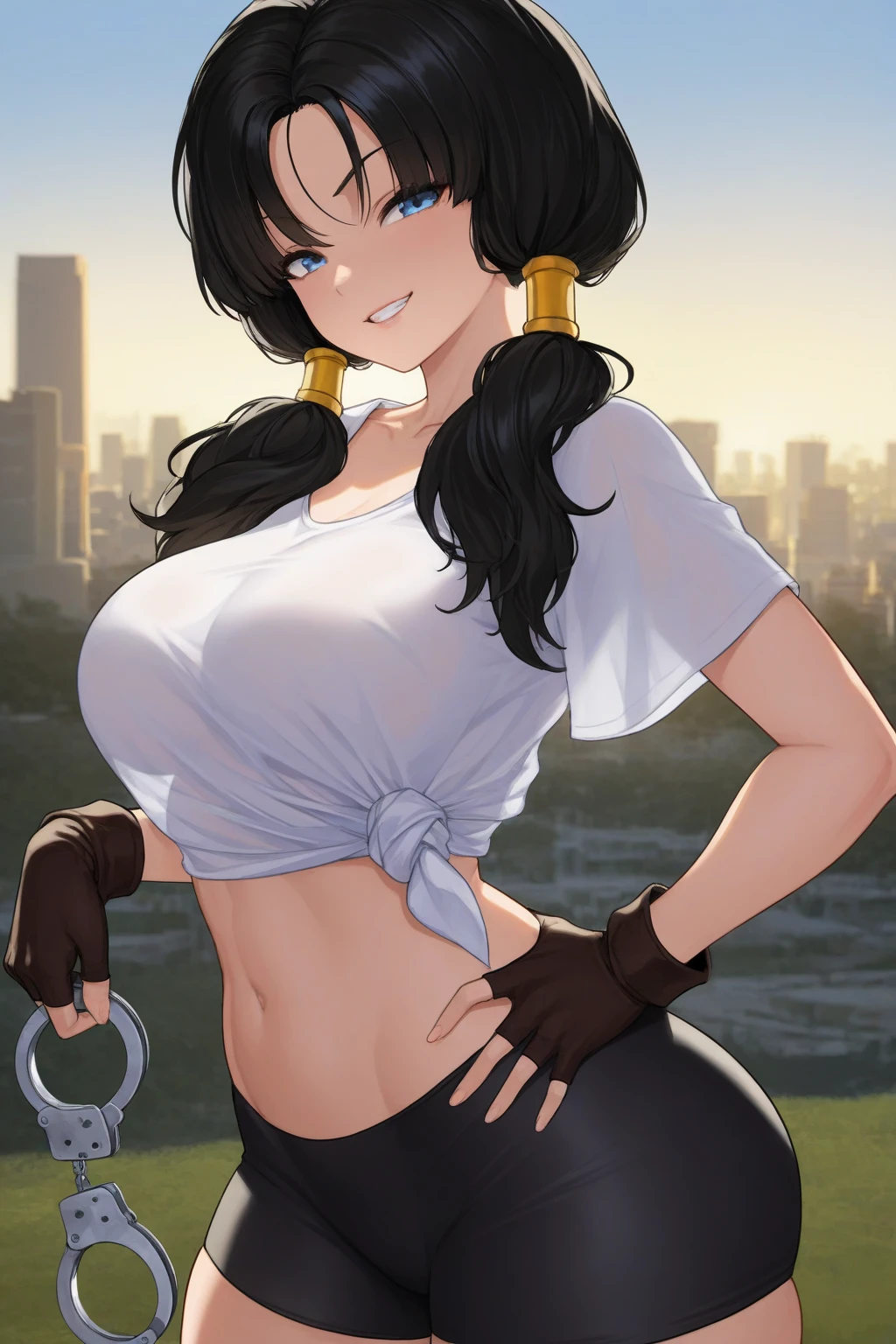 ChunLi, wearing a black thong, underwear, solo, panties, (((wearing a white Real Madrid tshirt))), (perfectly proportioned body:1.1), (((Chinese city baclground)), soft lighting, smilling ,(solo)),  (standing on one leg:1.2), (standing split:1.3), (black panties), clothes writing, (alone). ((solo:1.5)), big red lips, cameltoe, 1 girl, ((((white Real Madrid tshirt)))), [[[(((big hips)))]]]], perfectly round breasts, hourglass body.  shiny skin, watching the viewer, beautiful hair, beautiful face, beautiful detailed eyes, babyface, beautiful clavicle, beautiful body, beautiful breasts, large breasts:0.5,