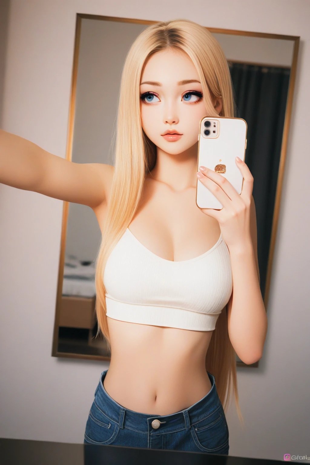 a gilr,miniskirt,flesh-colored stockings, panoramic camera, sharp focus, handsome,plump legs, skinny, eyelines,gold necklace,rendered eyes,tall body,adult woman,hair ornament,instagram most viewed,official wallpaper, official art,(kpop idol), half-closed eyes,((photorealistic painting art by midjourney and greg rutkowski)),((supermodel)) <lora:koreanDollLikeness_v10:0.6>