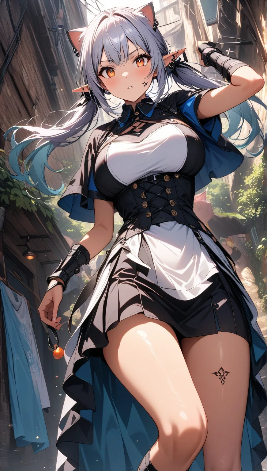 (Obra maestra, La mejor calidad:1.4), (sentada:1.5), (piernas abiertas:1.2), Piernas abiertas, (Toma de cuerpo completo), (1girl, solamente:1.5), (Juventud europea:1), Farron Lightning, sin mangas, Armadura de hombro, cabo, falda, Guantes sin dedos, Mirando al espectador, (Cabello rosado suave:0.5), erotic smile, Cara hermosa, Cara altamente detallada, Piel altamente detallada, poros de la piel, en un campo, Subsoil Scatter, Alumnos realistas, pecho mediano, rubor facial completo, labios carnosos, Antecedentes detallados, Profundidad de campo, volumetric illumination, foco nítido, absurdos, Proporciones realistas, good anatomy, (realista, Hiperrealista:1.4), 16K HDR,