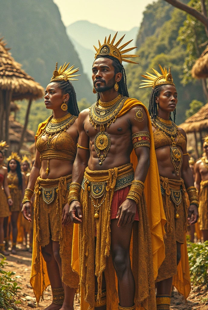African orishas, Oxala, ornate with gold, UHD, Energy around character, male, male, ultra detailed, all ornaments, set in africa, 3D --auto --s2