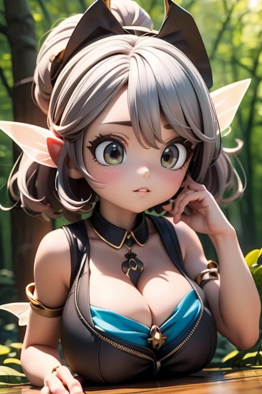 High resolution, Very detailed, perfect lighting, beautiful detailed eyes, ((masterpiece,Best Quality)), absurdities, alone, princess zelda, by the width, crown braid, Hair clip, pointy ears, Gloves without fingers, black gloves, smile, curves, nod, , deep neckline, deep neckline, black one-piece swimsuit with pink details, touching her breasts in a sexy way, close up, black hair, close up, pigtails with bangs, pigtails with bangs, touching her breasts in a sexy way, teal eyes, close up, pigtails with fringe 
