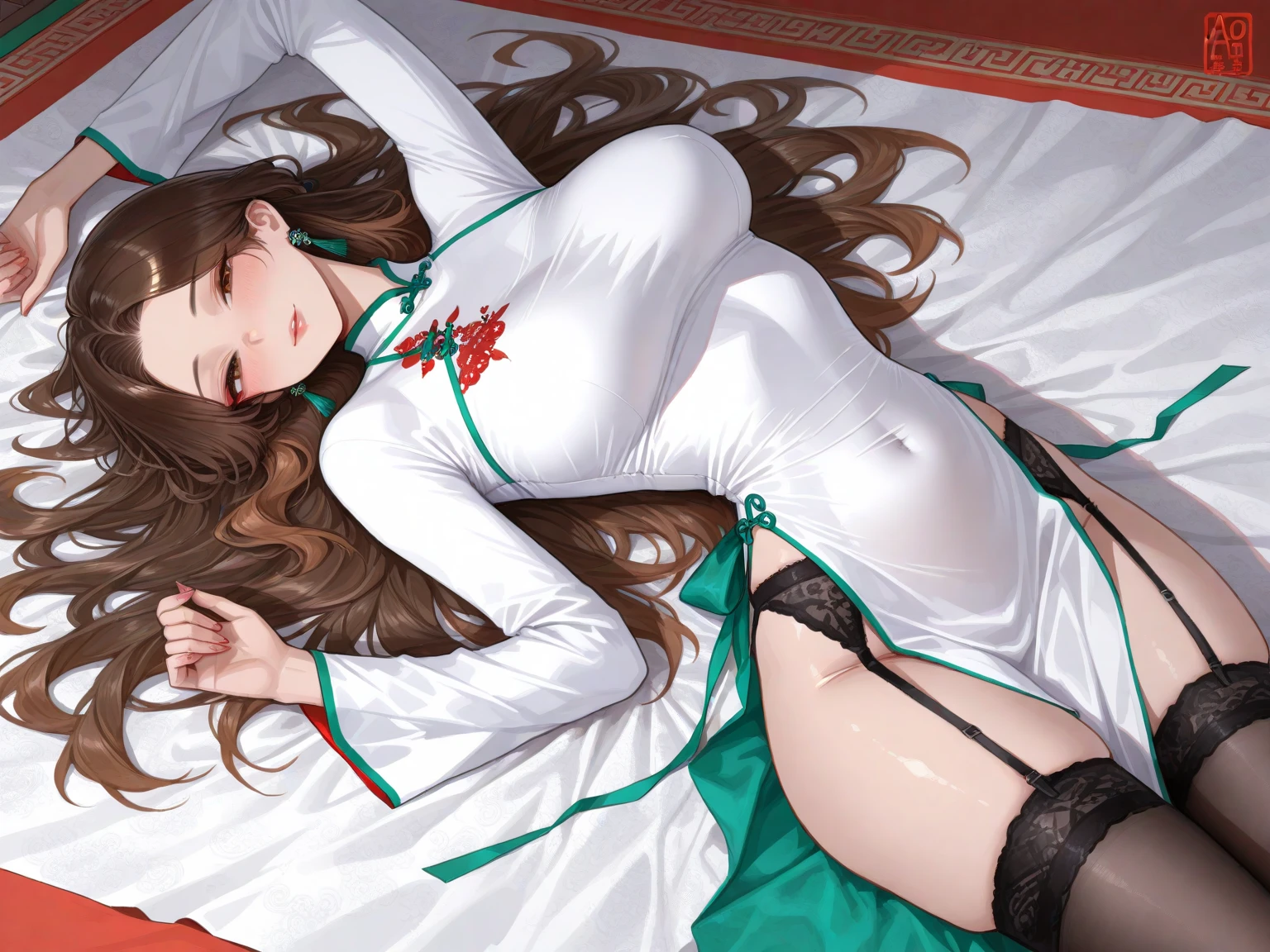 Girl wearing cheongsam sleeping in coffin.,grave stones