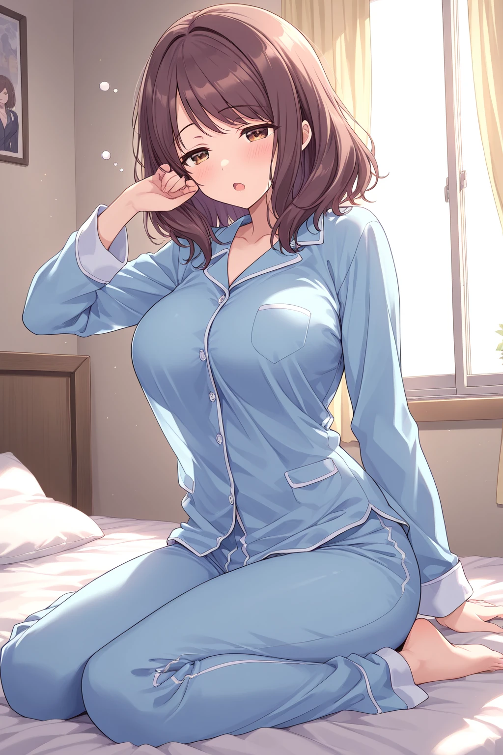 Kousaka honoka,Character Details: A captivating girl named kousaka honoka, whose lustrous hair cascades over her pillow in shimmering waves. Her alluring pajamas are made of silky fabric, revealing hints of her toned figure beneath. She has an enticing hourglass figure, accentuated by the way she lounges on the bed,
Elements for Dynamic Posing or Angles: Capture kousaka honoka in various stages of relaxation, her limbs entwined with the sheets or each other. Explore different camera angles to emphasize her sensuality, such as low angles that highlight her curves or high angles showcasing her face framed by her luxurious hair.
