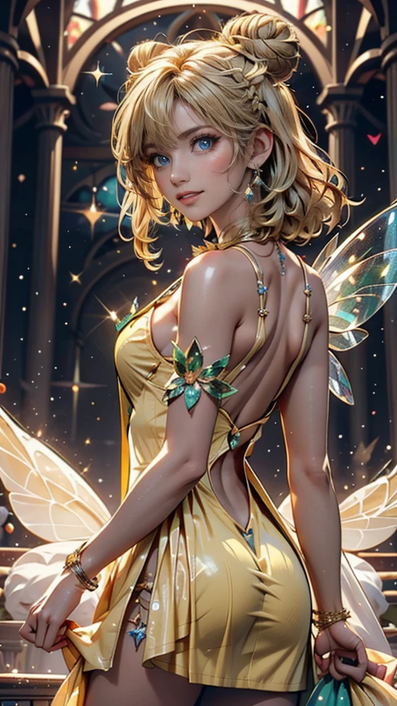 (masterpiece), best quality, (((ultra detailed, 4k quality))), expressive eyes, perfect face, perfect ???????, perfect body, (((1woman, mature woman))), (((close up, portrait))), (((brown hair, short hair))), (((sparkly green eyes))), (((golden lips, smiling, happy))), (((dark skin:1.3))), (((green dress, golden highlights))), (((petite physique, medium breasts))), (((night sky background, stars)))