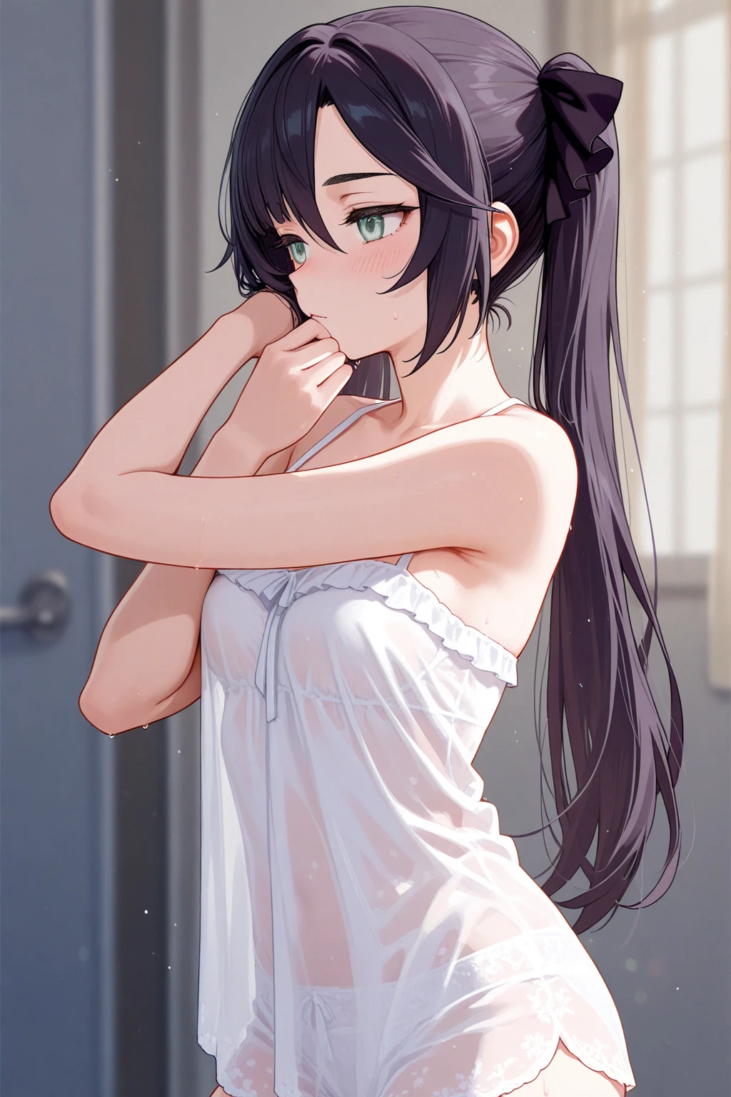 Anime girl in black dress standing in kitchen, Seductive Anime Girl, anime moe art style, charming anime girls, Beautiful anime girl, beautiful alluring anime teen, Smooth Anime CG Art, beautiful anime girl squatting, Cute anime girl, beautiful alluring anime woman, Fine details. girls' frontline, Anime Girl, pretty anime girl, an anime girl