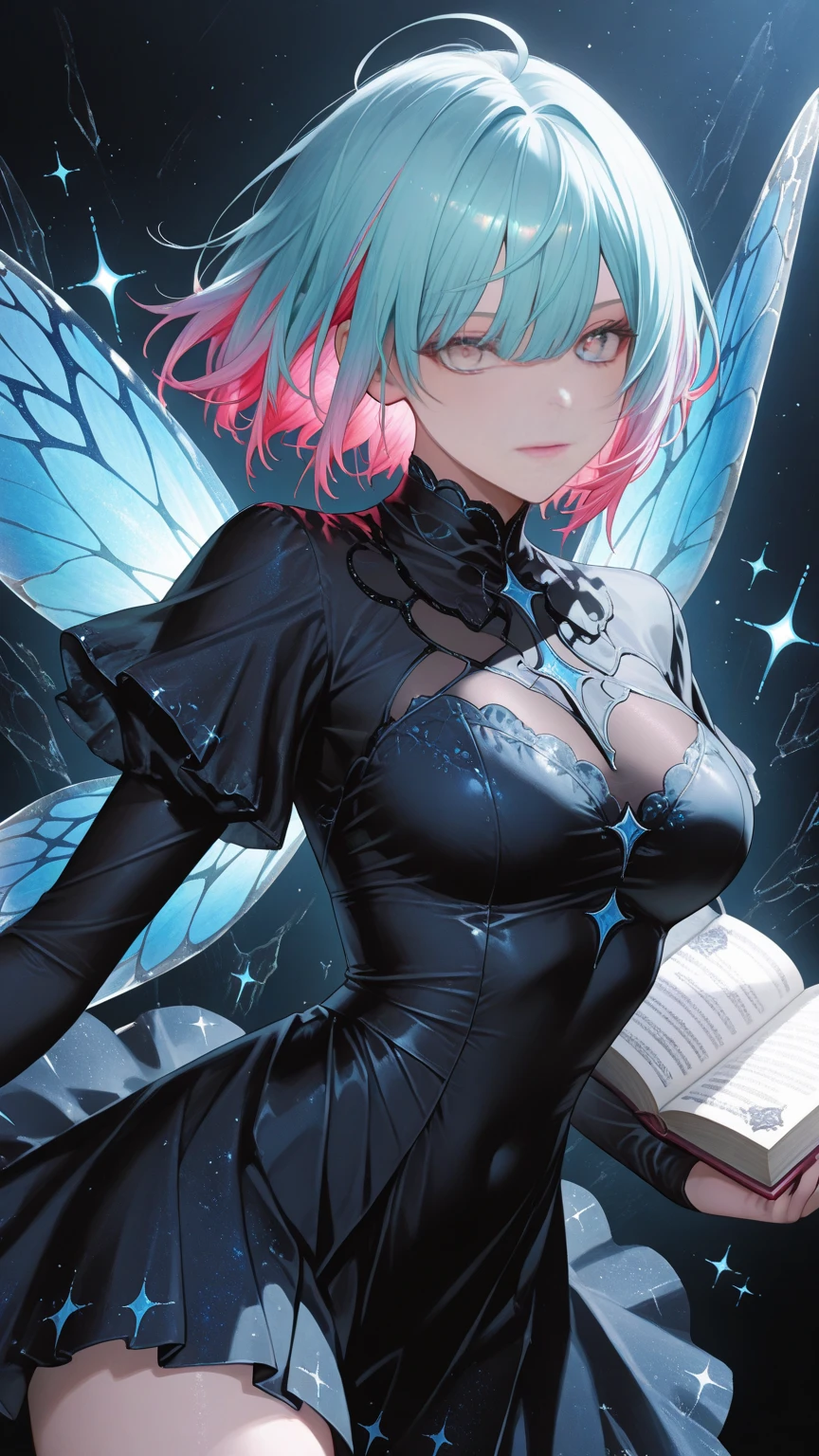 silber hair，butterflys，long whitr hair，8k wallpaper，detailedbackground，Highest high resolution，deep v big breasts，Hair covers one eye，Bandeau，chies，White rose，tight-fitting，themoon，full bodyesbian，