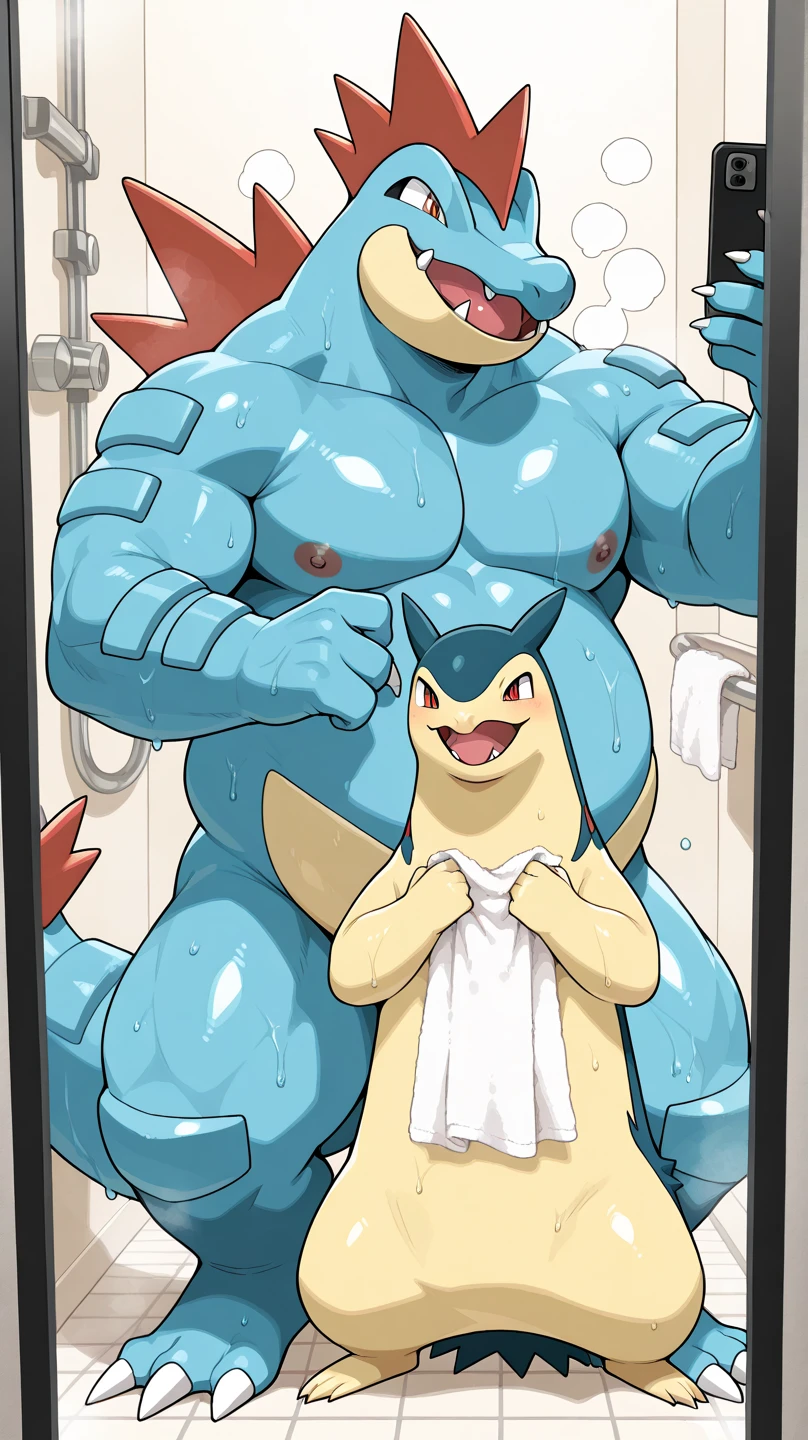 Machoke(Pokémon)、muscle、かいりきPokémon、large and prominent nipples,、naked、下半身もnaked、A huge penis as big as a body、Pool、erection、Large glans、a lot of semen and sweat、steam、anime、Very sweaty smell、pikachu、penis、Overflowing semen、Smells like sweat、Homosexuality、Two people in love